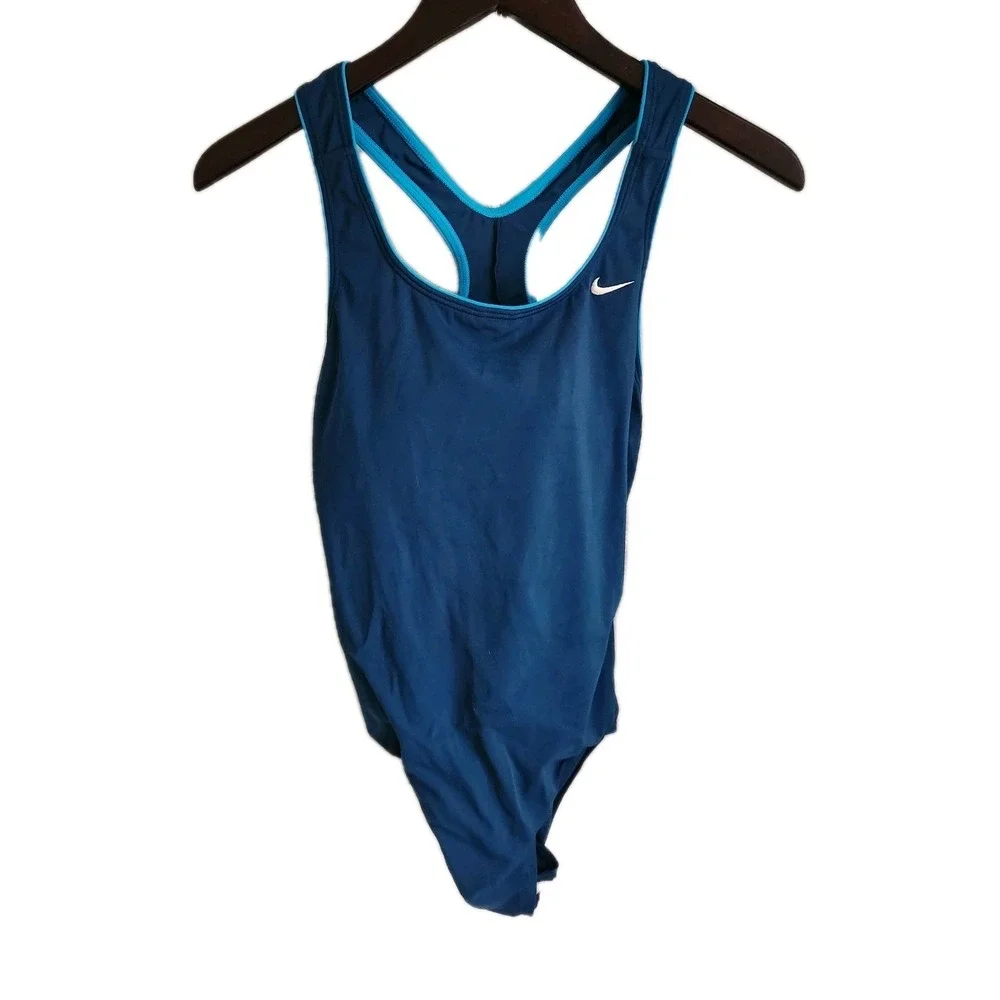 Womens Nike Bathing Suit 12 Teal Blue W Turqouise Trim Swimwear